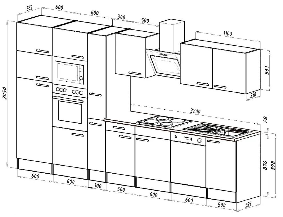 Mobilă de bucătărie Yorki 370, corp alb, cu față alb satinat