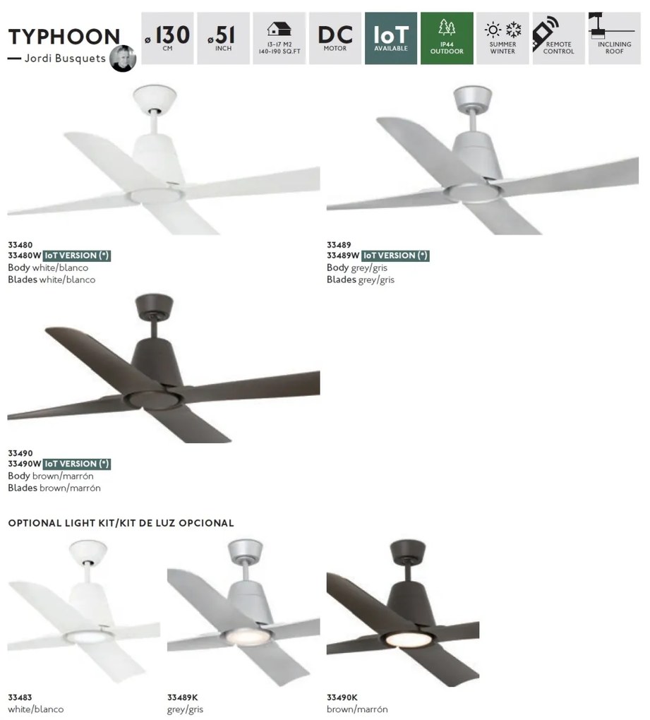 Ventilator de tavan cu telecomanda de exterior IP44 design modern TYPHOON alb