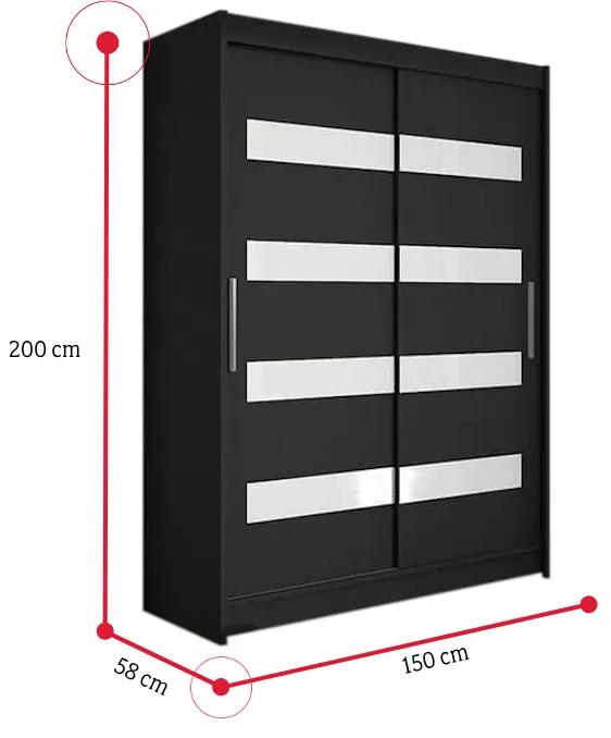 Supermobel Dulap dormitor cu uşi glisante WESTA IV, 150x200x58, alb/negru luciu