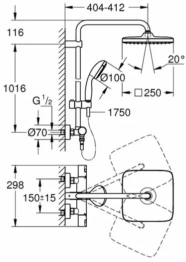 Coloana de dus cu baterie termostatata Grohe Vitalio Start Cube 250