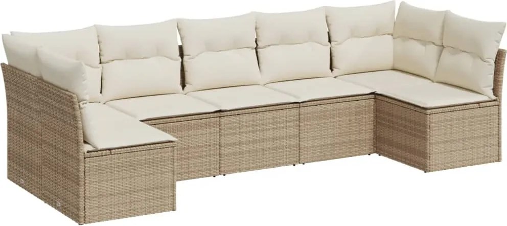 vidaXL Set canapele de grădină, 7 piese, cu perne, bej, poliratan