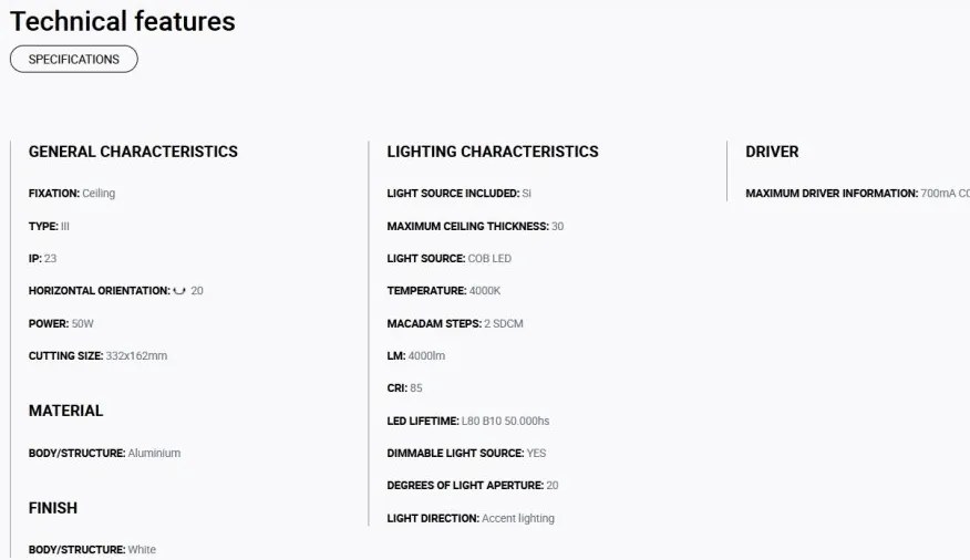 Spot LED incastrabil COLIN-2 White recessed 48-72W 4000K 20°