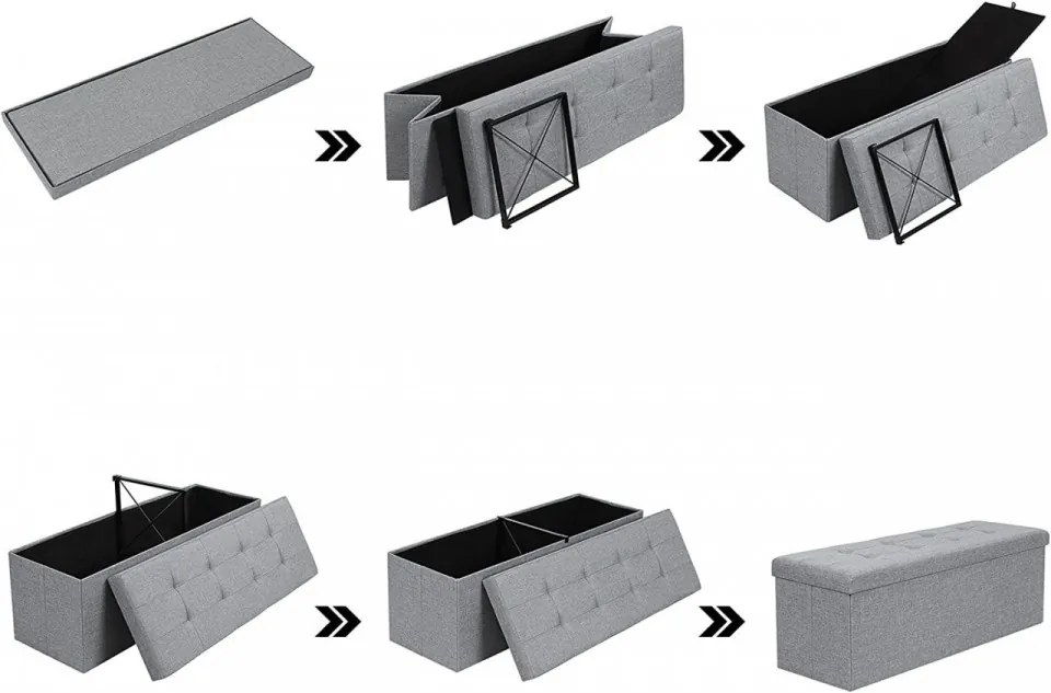 Bancheta cu spatiu depozitare, textil / MDF, gri, Songmics, LSF77G