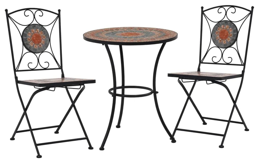 vidaXL Set bistro mozaic, 3 piese, portocaliu/gri, placă ceramică