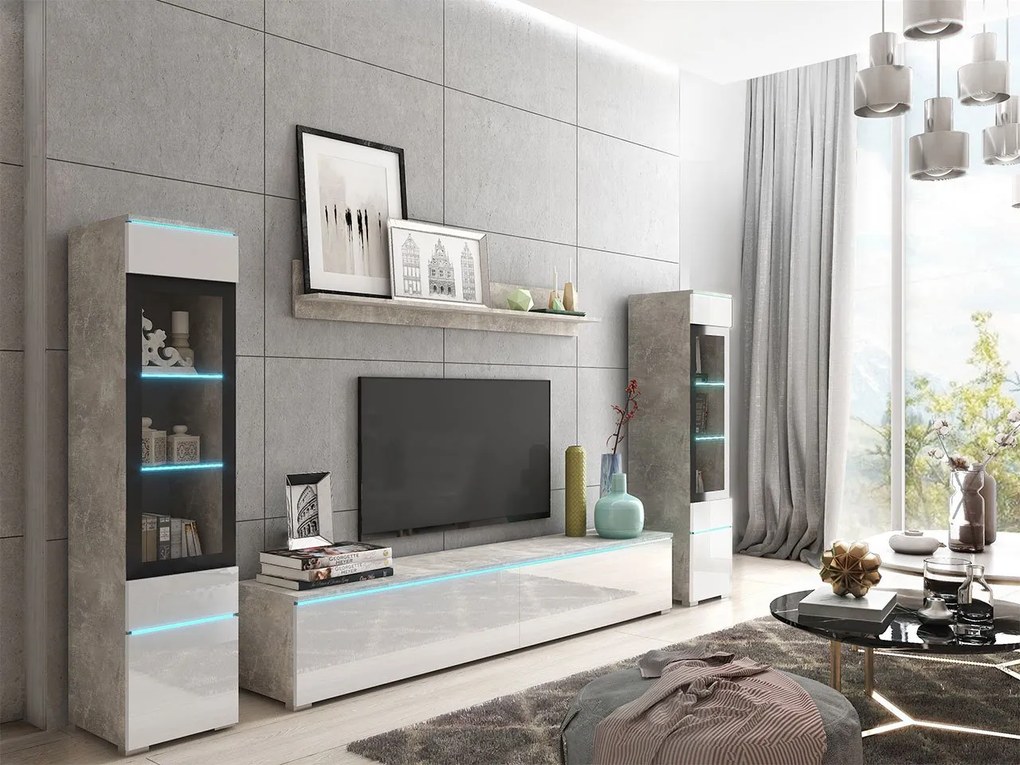 Mobilier living Selwyn II (beton + Alb lucios ) (iluminat LED Alb). 1054050