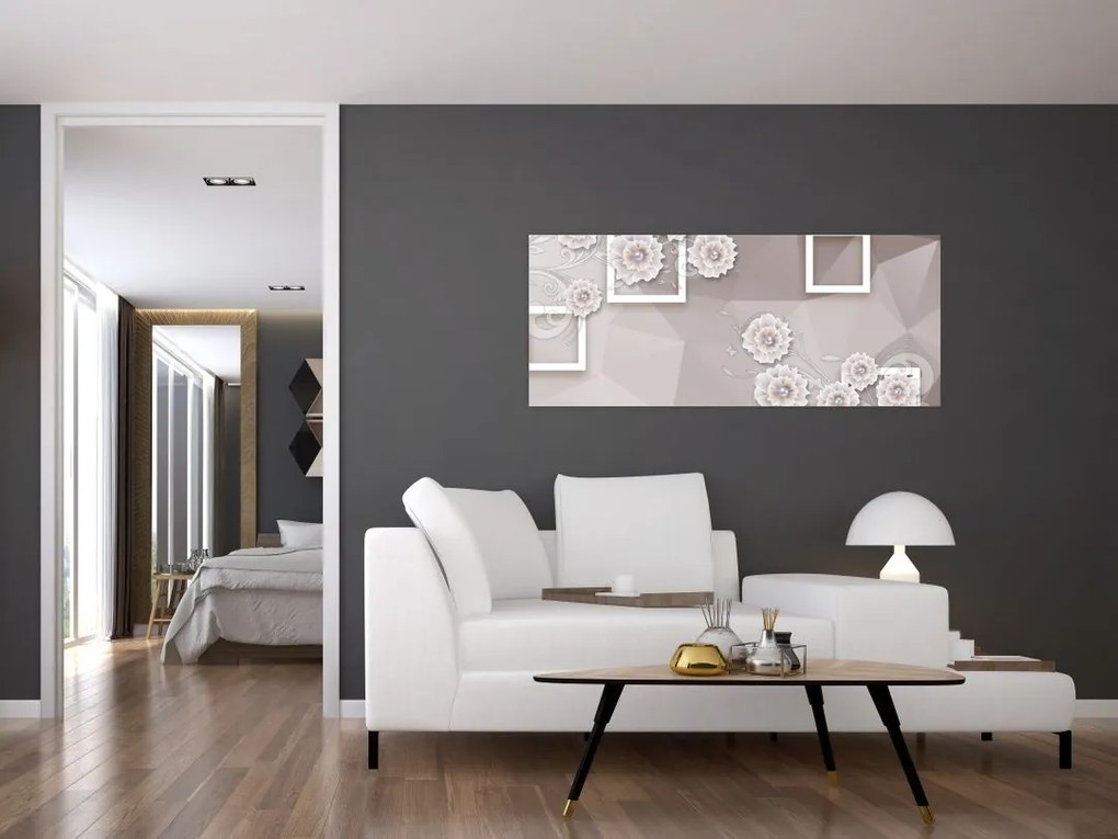 Tablou - Imagine flori bej (120x50 cm)
