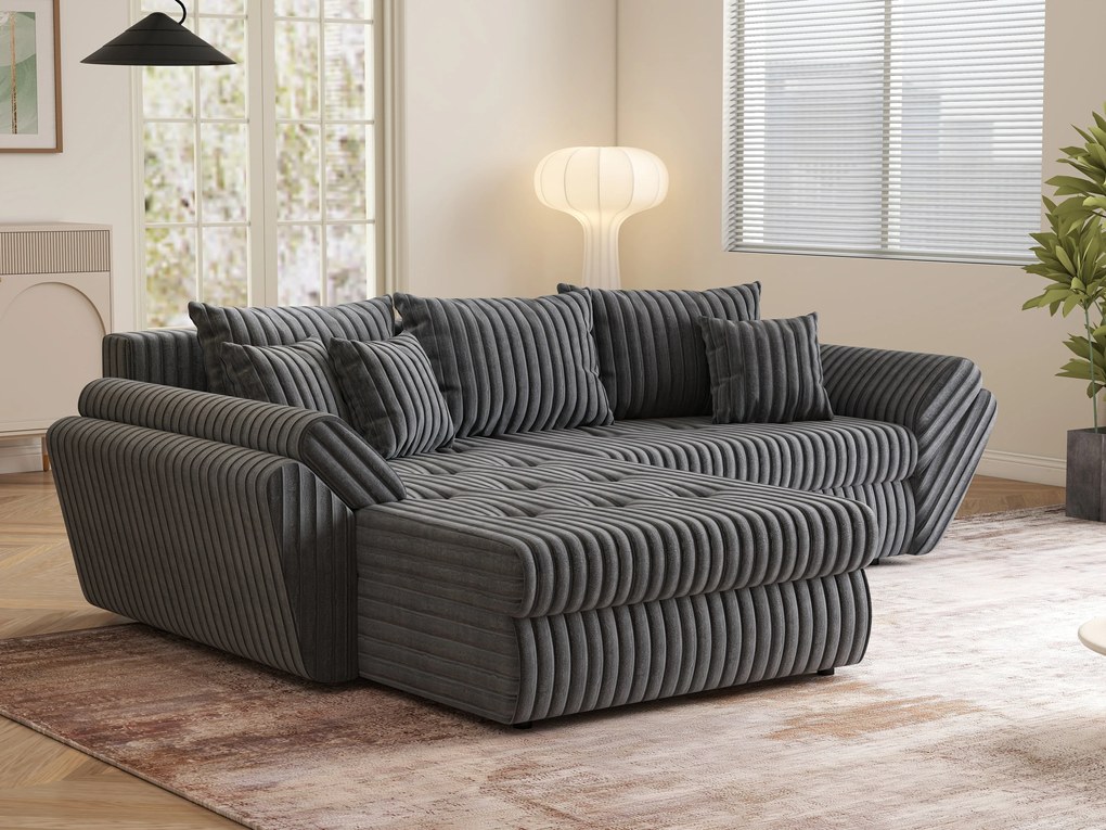 Colțar extensibil dumonde cu ladă de depozitare si sezut confortabil din spuma high-density, Loana Ambience Grey 270x185 cm