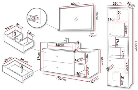 Mobilier baie Kiago II (Alb mat + Marmură bianco + auriu) . 1103959
