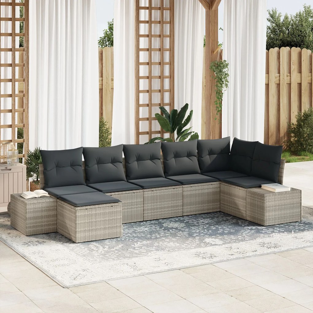 vidaXL Set de canapele pentru grădină 7 pcs Gri deschis Rattan poli