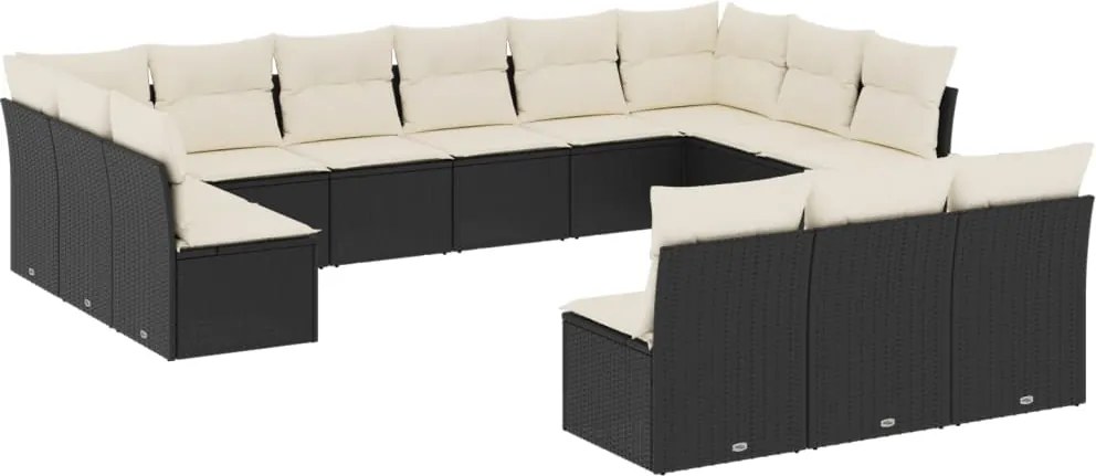 vidaXL Set mobilier de grădină cu perne, 13 piese, negru, poliratan