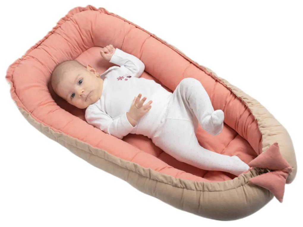 Cosulet bebelus pentru dormit din tesatura de in Kidizi Baby Nest Cocoon 90x50 cm Pink