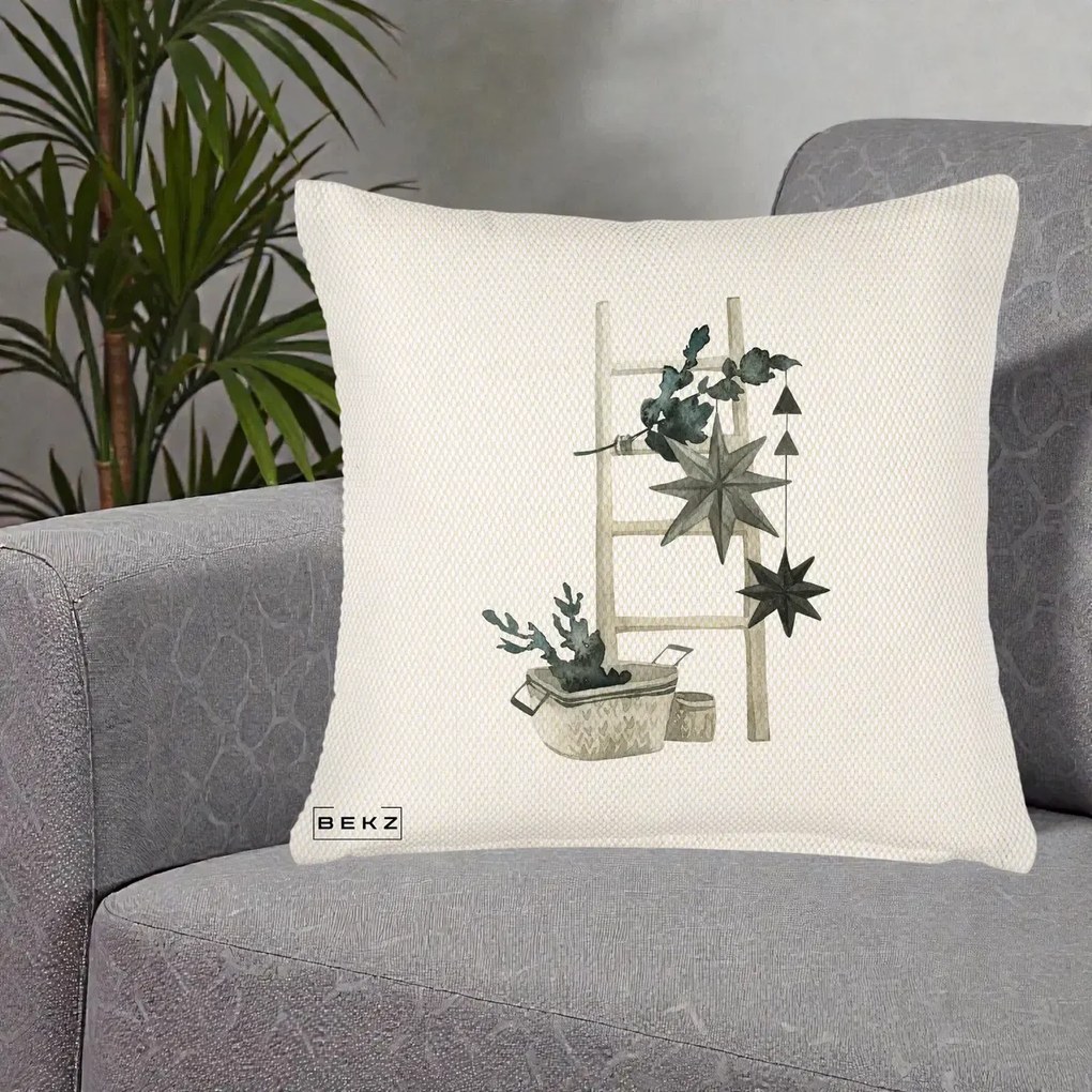 Perna Decorativa Scara Scandinavica cu Stele, 40x40 cm, Crem Reliefat, Husa Detasabila, Perna Inclusa, BEKZ®