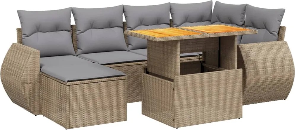 vidaXL Set canapele de grădină, 7 piese, cu perne, bej, poliratan