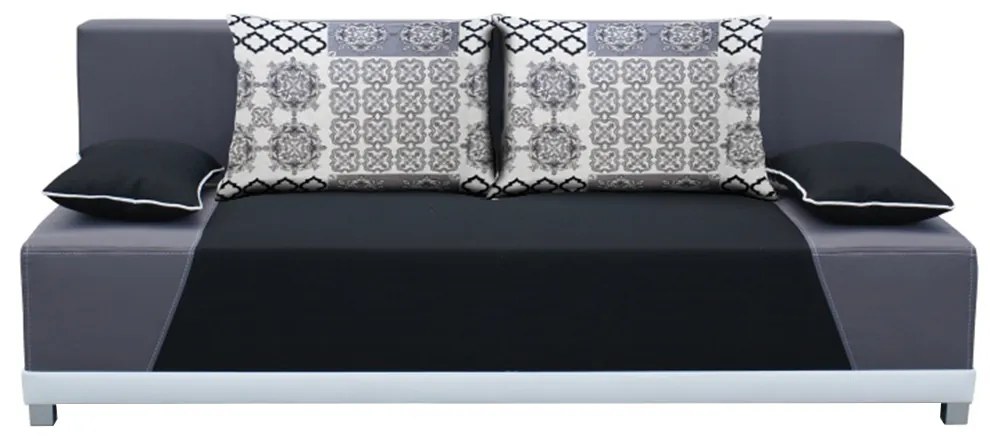 Canapea extensibilă, material textil negru/gri/perne gri cu model, ROKAR