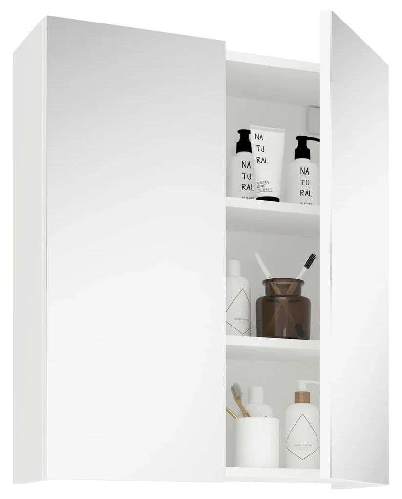 Corp Baie haaus Zed, Suspendat, 2 Usi, cu oglinda, Alb, 60 x 22 x 72 cm
