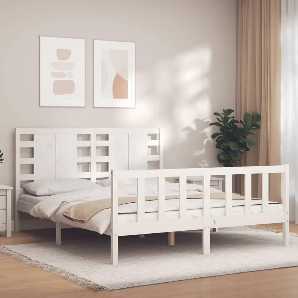 3192827 vidaXL Cadru de pat cu tăblie, alb, 160x200 cm, lemn masiv