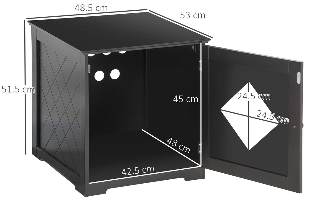 PawHut Litiera Pisici Retractabilă cu Ușă și Raft Magnetic, MDF, 48.5x53x51.5cm, Design Elegant, Negru | Aosom Romania