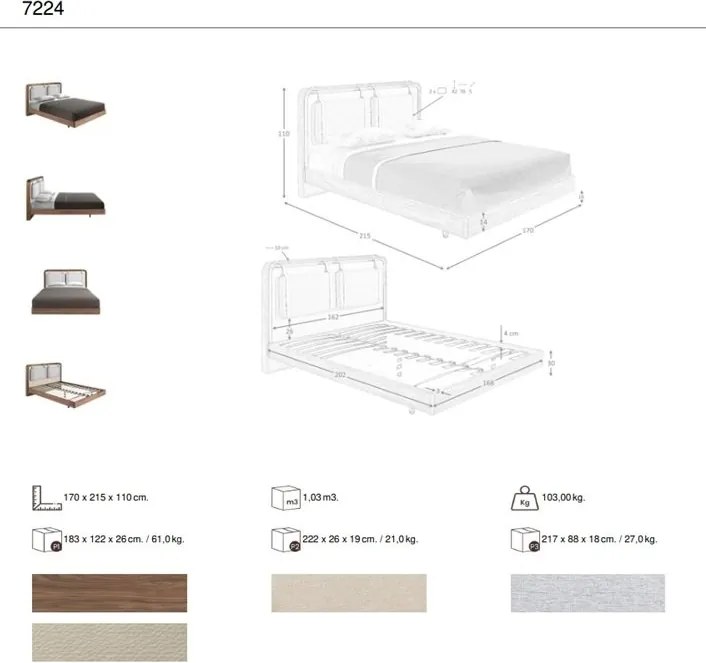 Pat dublu tapitat design LUX Walnut Veneer 160x200cm