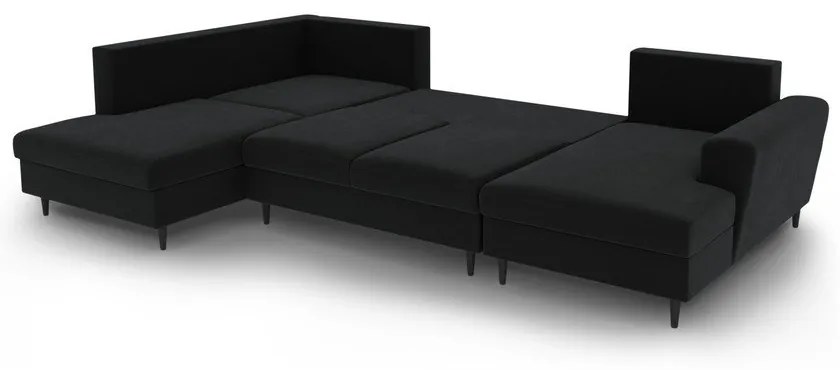 Colțar negru extensibil, cu spațiu de depozitare cu tapițerie din catifea (cu colț pe partea stângă-în formă de "U") Kyoto – Cosmopolitan Design