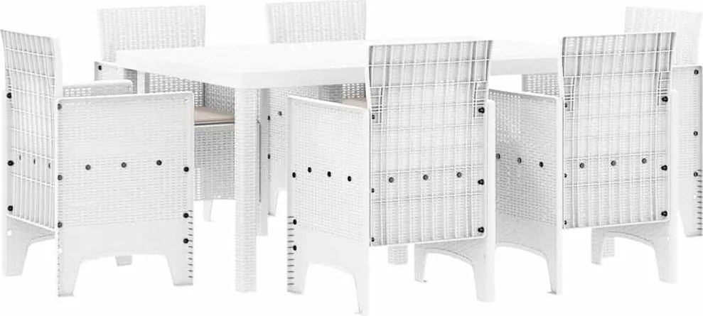 vidaXL Set de masă pentru grădină 7 pcs Alb Ratan Polt