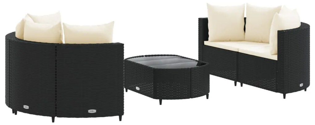 3308440 vidaXL Set mobilier de grădină cu perne, 5 piese, negru, poliratan