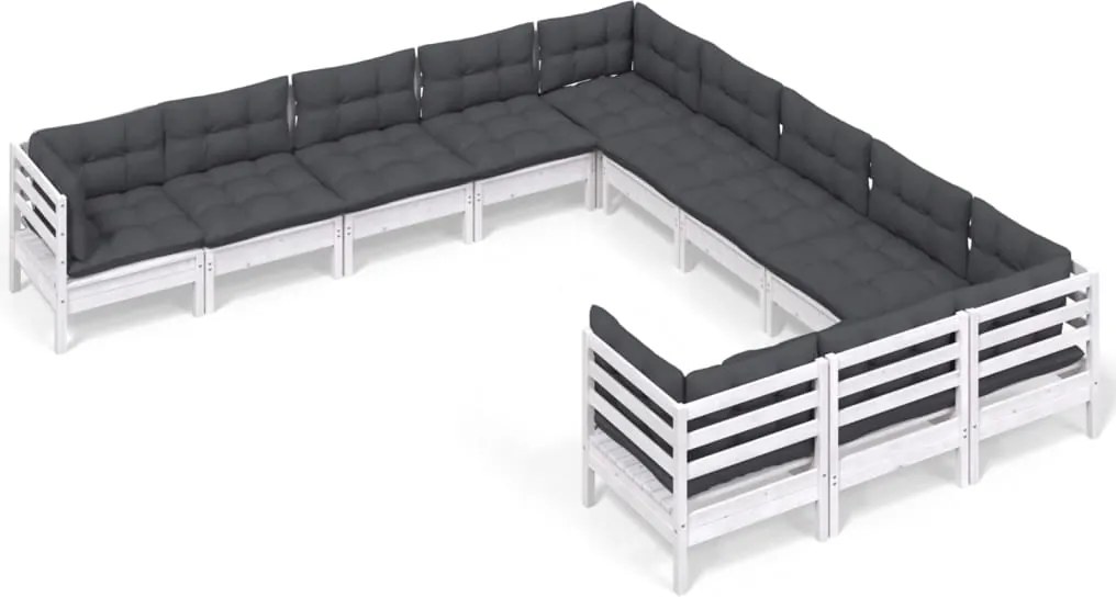 vidaXL Set de șezlonguri de grădină cu perne 11 piese alb lemn de pin