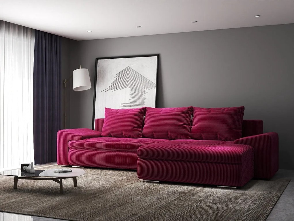 Colțar extensibil dumonde cu ladă de depozitare si sezut confortabil din spuma high-density, Leonardo Zoom Rosu 260x185 cm II