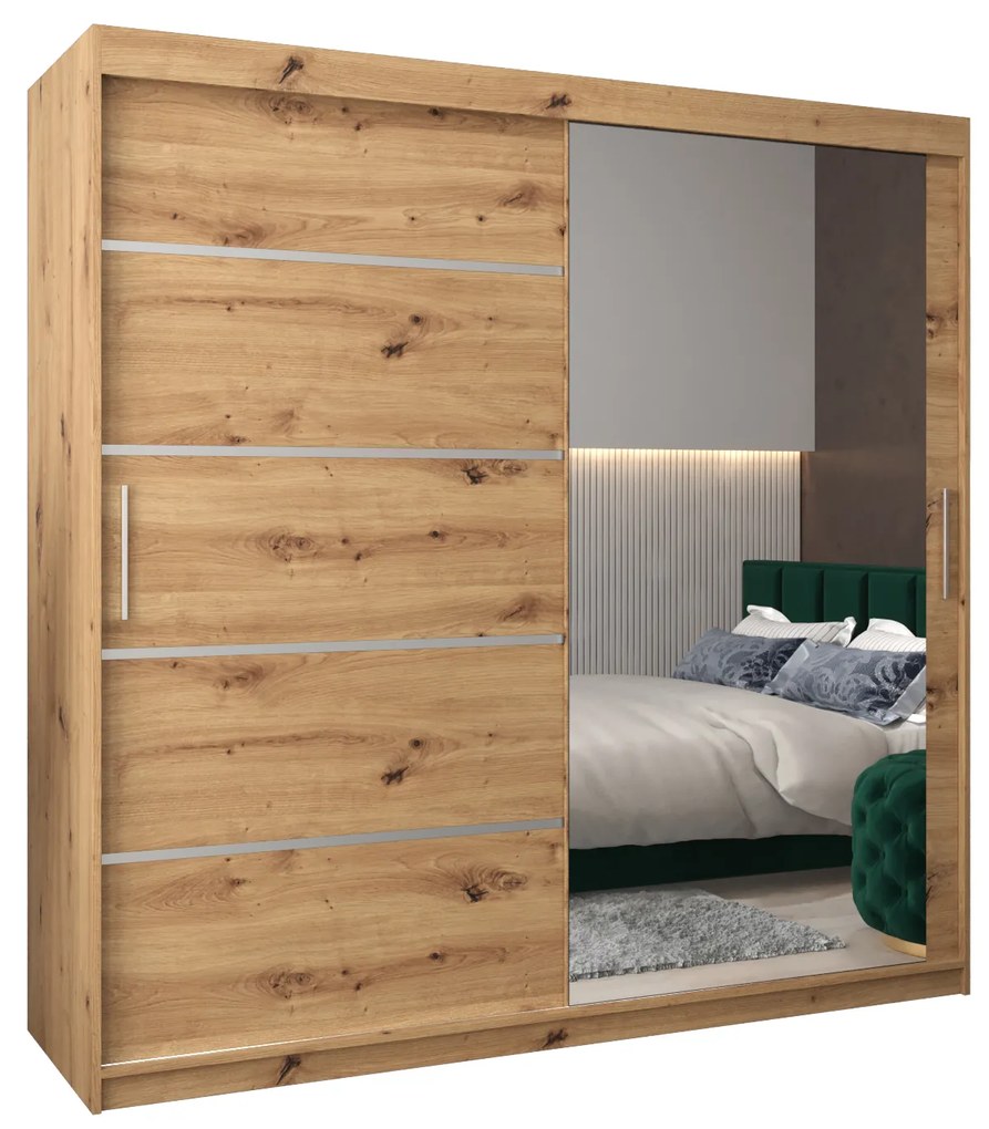 Dulap de haine 200 cm cu oglindă Verika 2 200 (stejar artisan). 1064223
