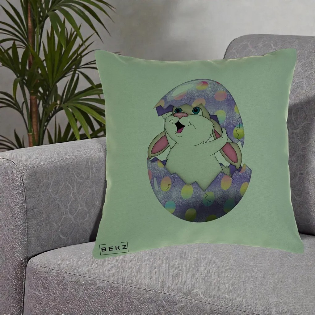Perna Decorativa Iepuras din Ou de Pasti, 40x40 cm, Verde, Husa Detasabila, Perna Inclusa, BEKZ®
