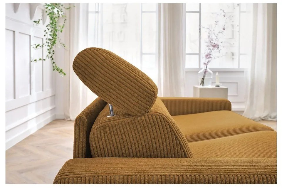 Canapea galben-muștar extensibilă cu tapițerie din catifea reiată 195 cm Monaco – Bobochic Paris