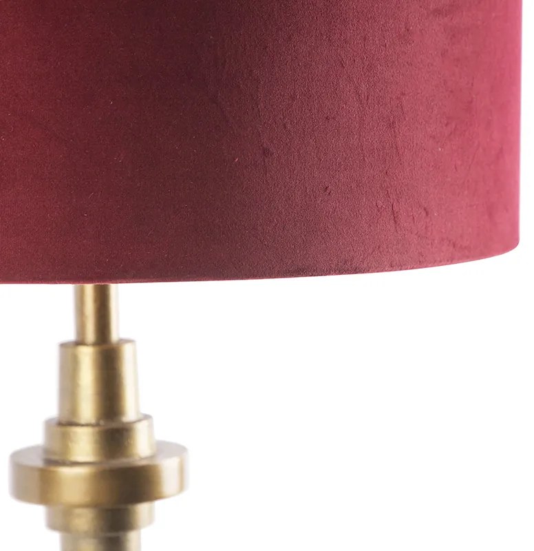 Lampă de masă Art Deco din bronz cu abajur din catifea roșie 50 cm - Diverso
