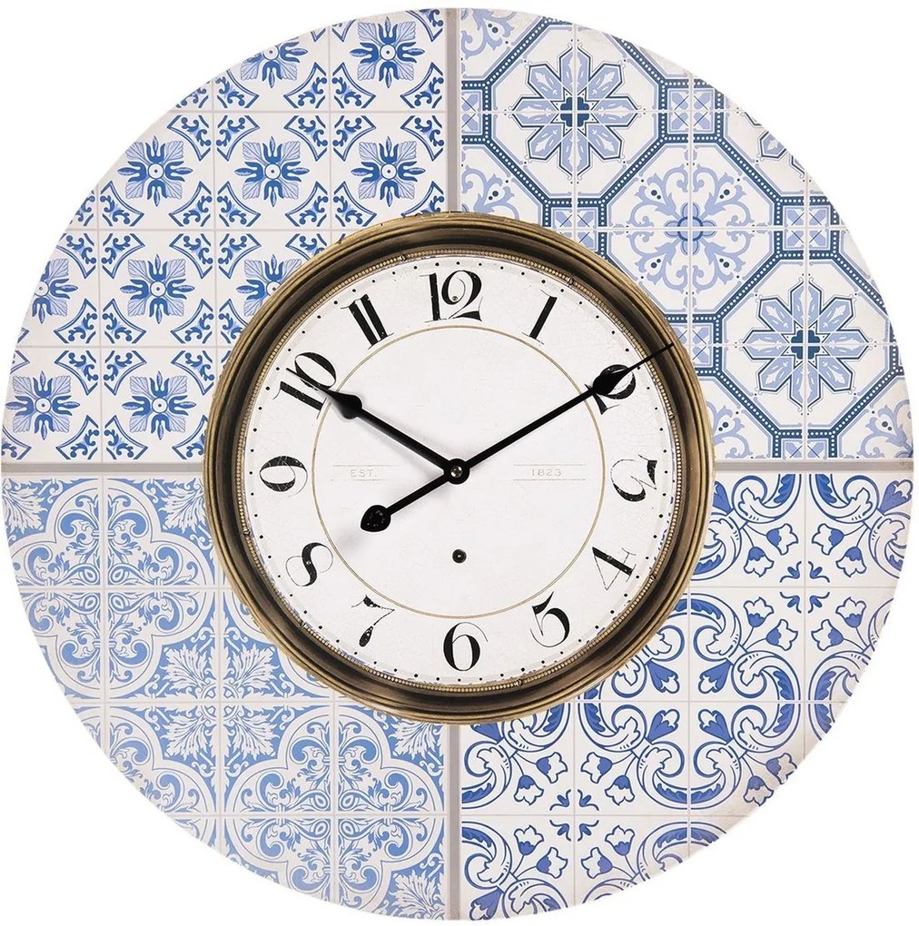 Ceas de perete din lemn alb albastru Ø 58 cm x 4 cm