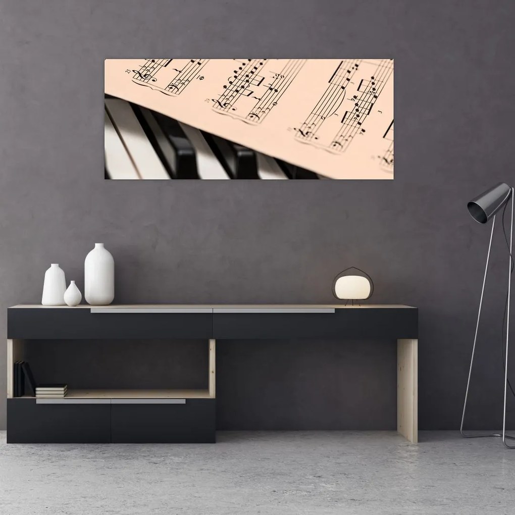 Tablou cu pian și notele muzicale (120x50 cm)