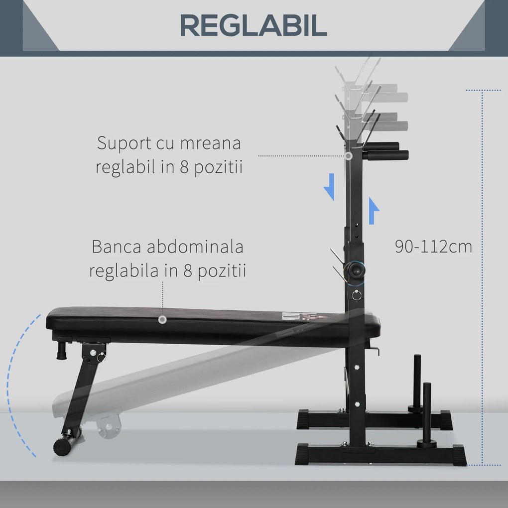 HOMCOM HOMCOM Bancă de Greutăți Pliabilă cu 8 Înălțimi Reglabile și Suport pentru Bară de Greutăți, 140x73x98-122 cm, Negru | Aosom Romania