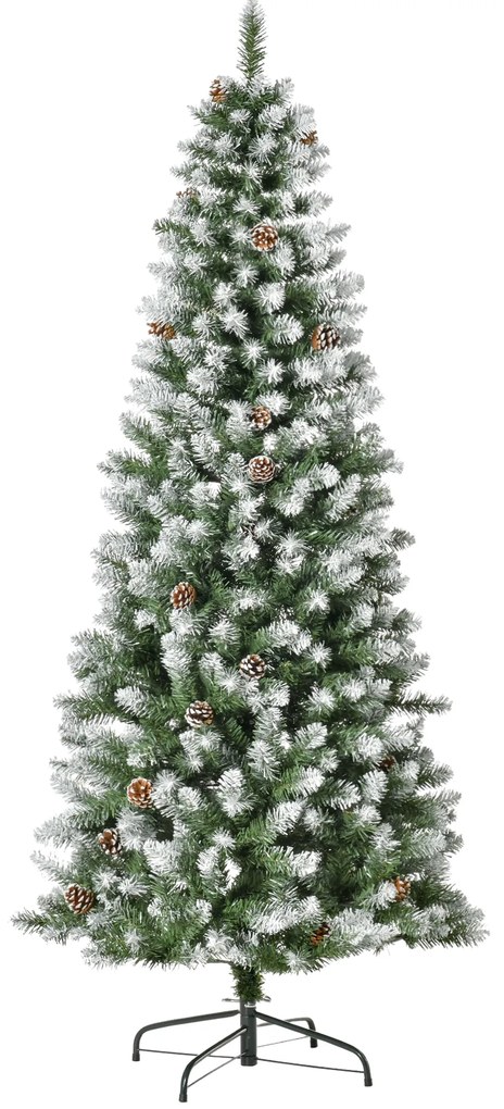 HOMCOM Brad de Crăciun Înzăpezit cu 630 Ramuri și 37 Conuri, Brad Artificial cu Bază Detașabilă, Ø75x180 cm, Verde | Aosom Romania