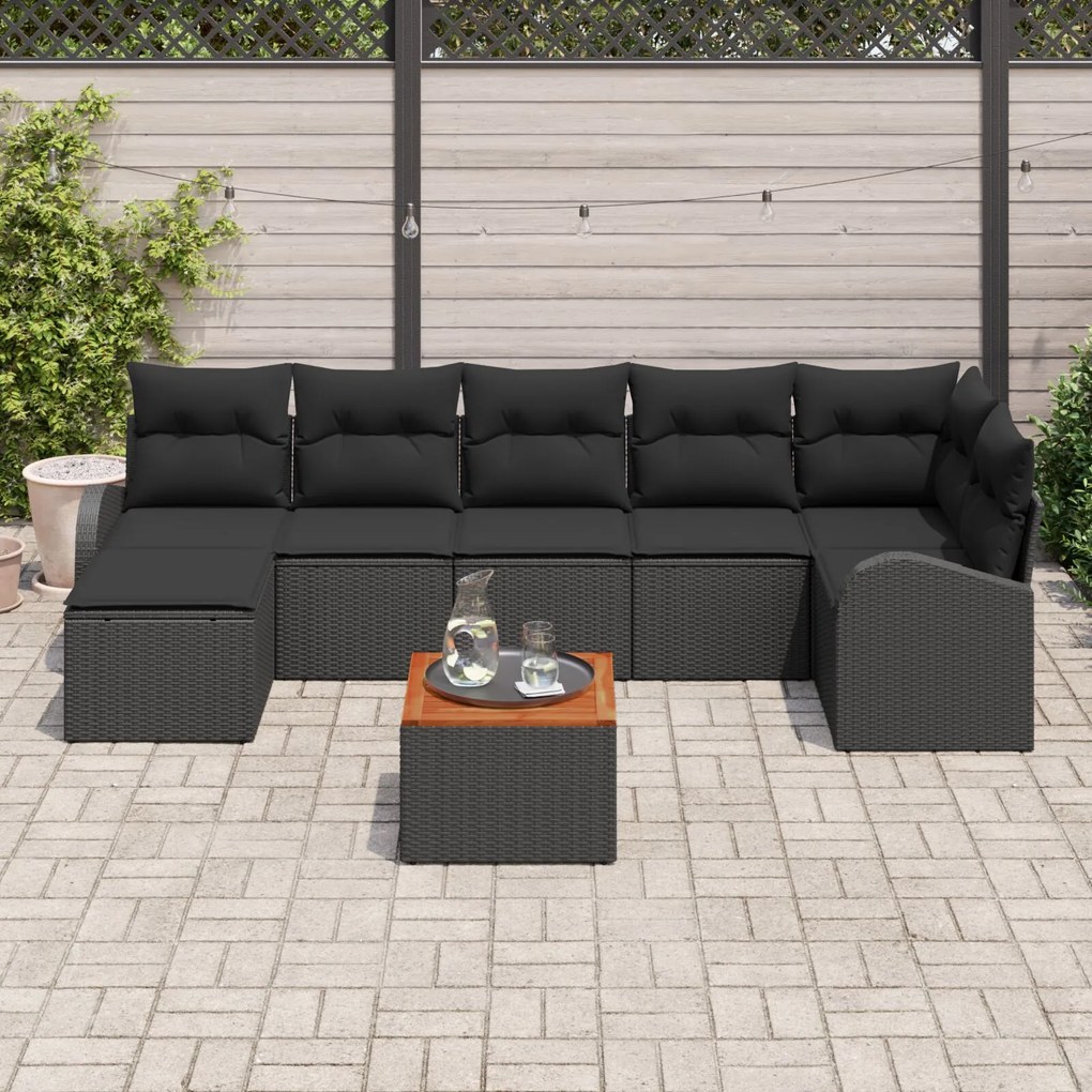 vidaXL Set de canapele pentru grădină 8 pcs Negru Rattan poli