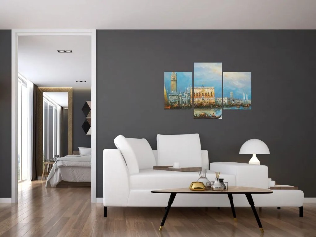 Tablou - Gondola care trece prin Veneția, pictură în ulei (90x60 cm)