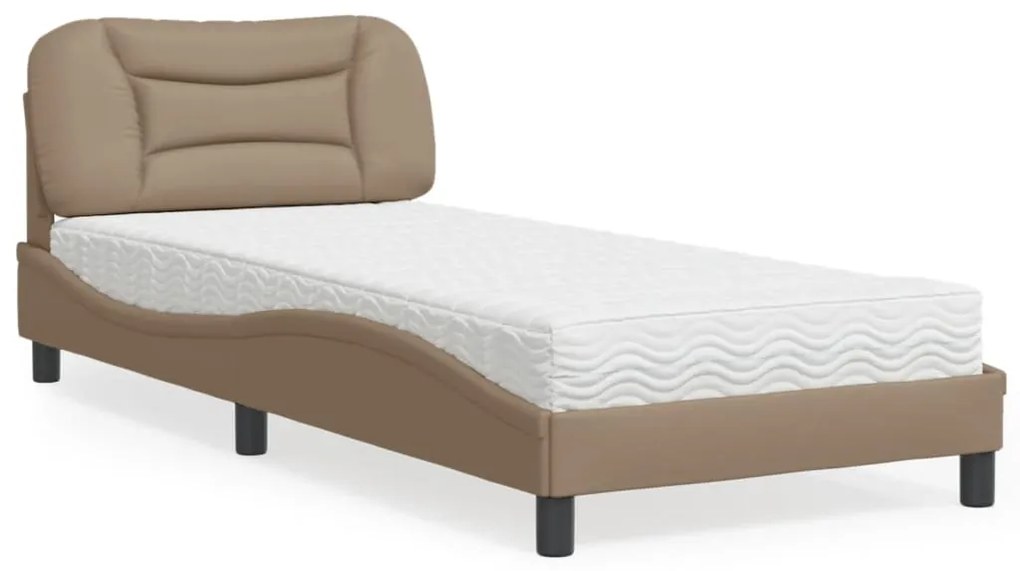 vidaXL Pat cu saltea, cappuccino, 90x190 cm piele ecologică