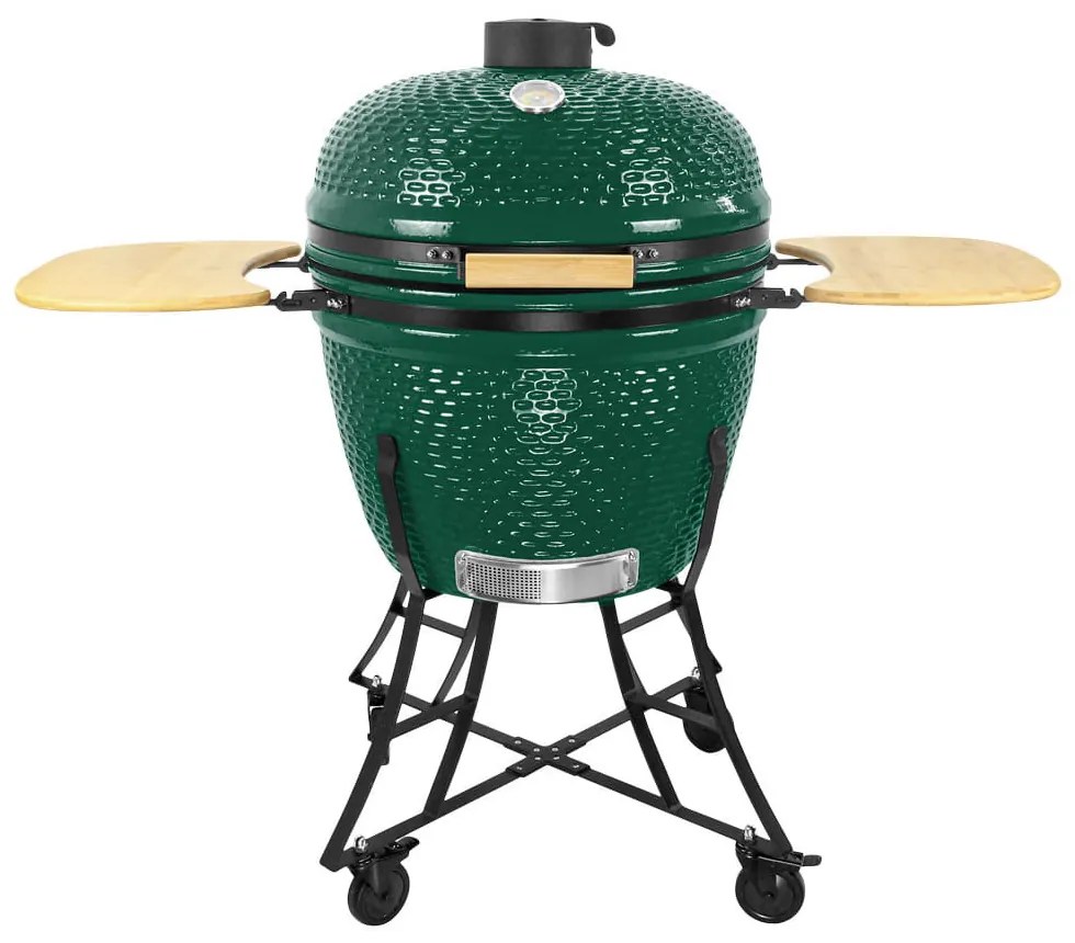 Grătar ceramic pentru cărbuni cu rafturi laterale, grilă de 57 cm