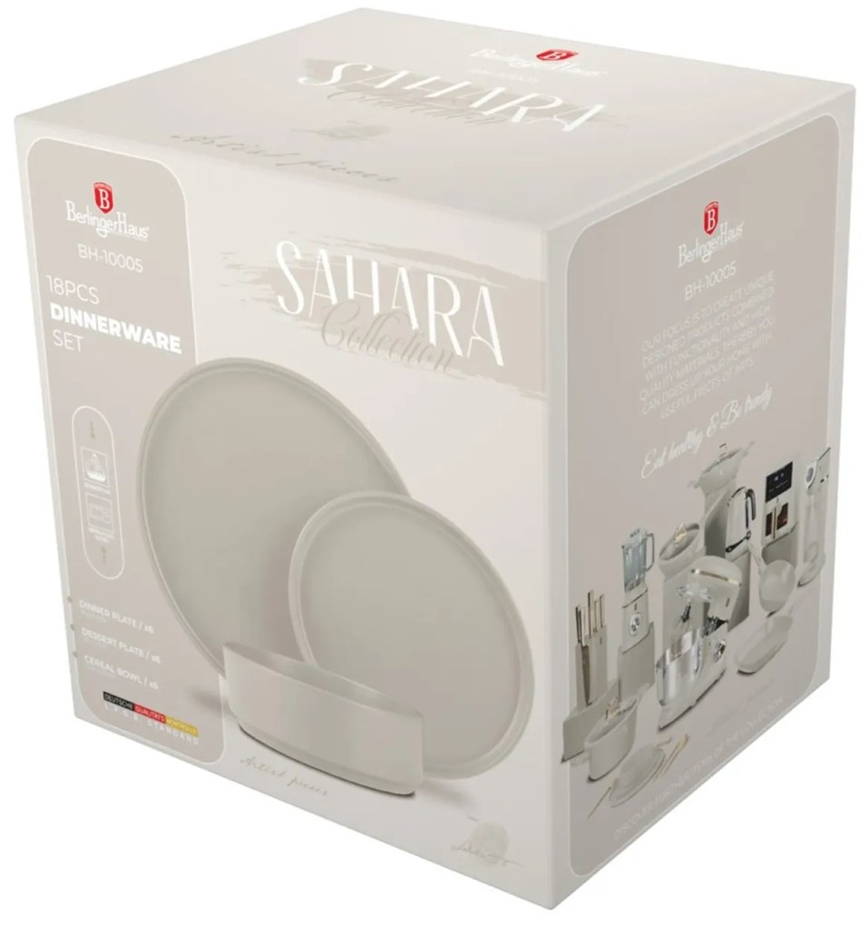 Set farfurii 18 piese Sahara Berlinger Haus BH 10005, ceramica, crem