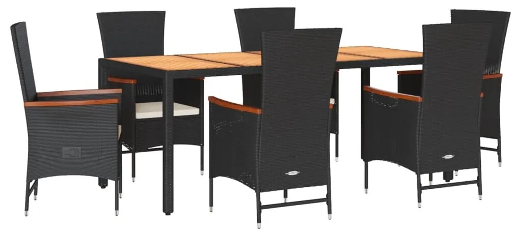 3277515 vidaXL Set mobilier de grădină cu perne, 7 piese, negru, poliratan