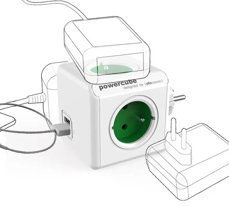 Prelungitor PowerCube Extended USB verde
