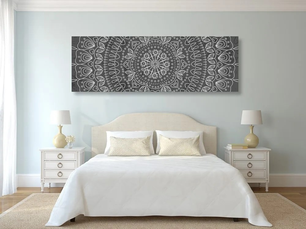 Tablou Mandala desenată manual în design alb-negru