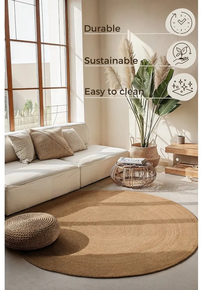 Covor în culoare naturală reversibil rotund din iută ø 140 cm Braided Gold – Hanse Home