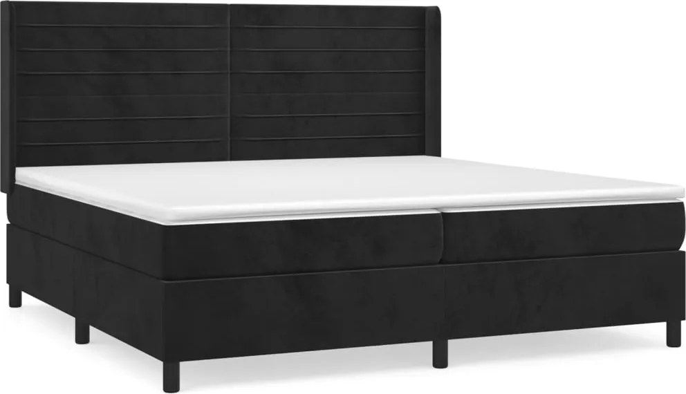 vidaXL Pat box spring cu saltea, negru, 200x200 cm, catifea