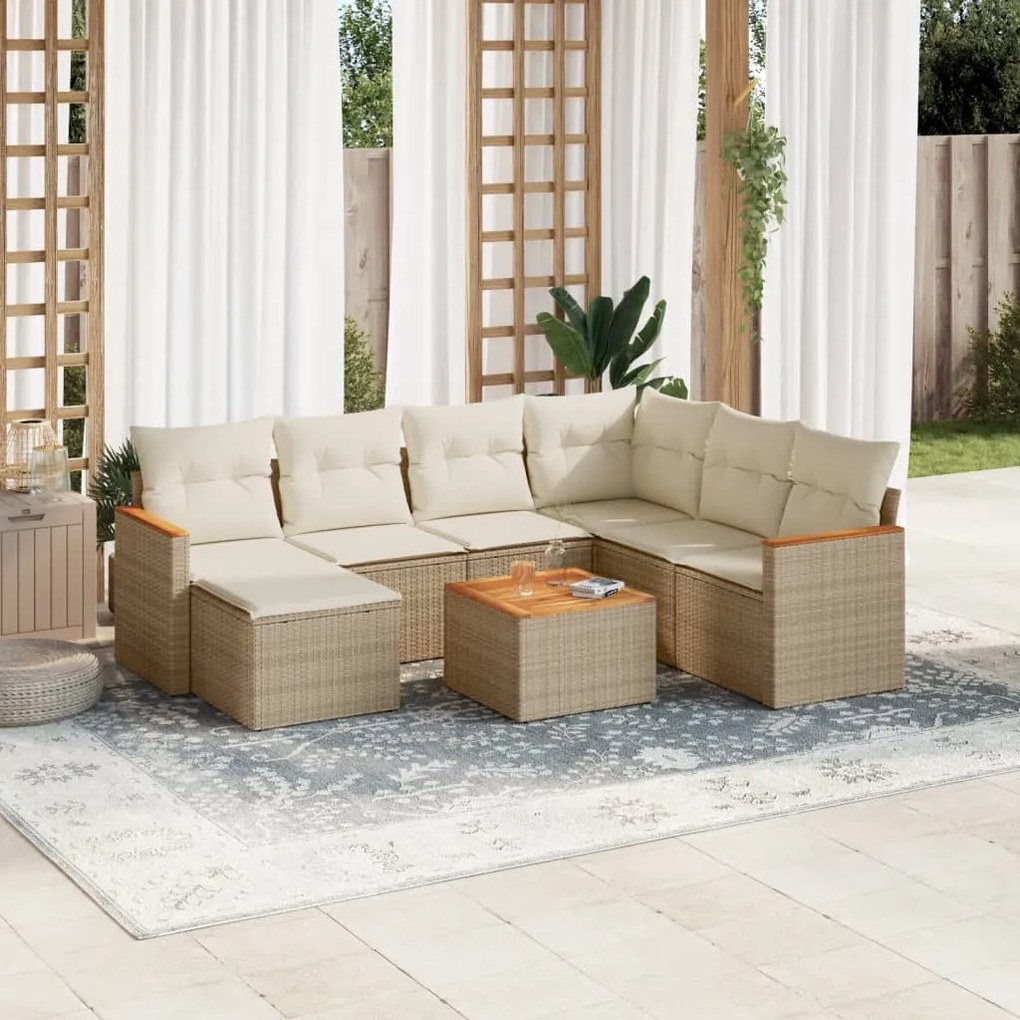 vidaXL Set canapele de grădină, 8 piese, cu perne, bej, poliratan