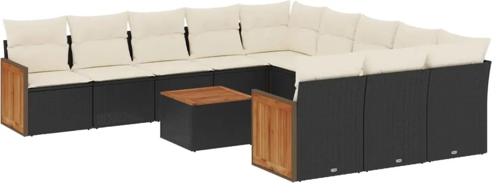 vidaXL Set canapele de grădină, 12 piese, cu perne, negru, poliratan