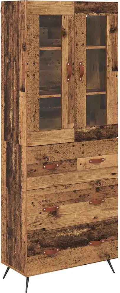 vidaXL Cabinet înalt cu raft cu sertar 2 pcs Lemn vechi Lemn compozit