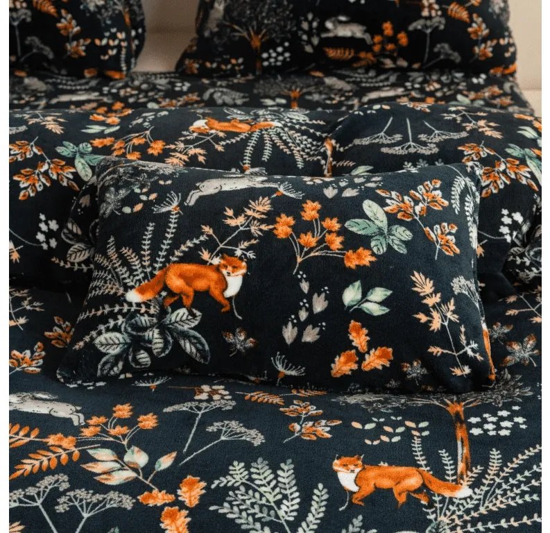 Set 2 buc Lenjerie cocolino THE FOX AND THE HARE verde inchis + cearsaf Cocolino microplus cu elastic SOFT 180x200 cm alb, pat dublu