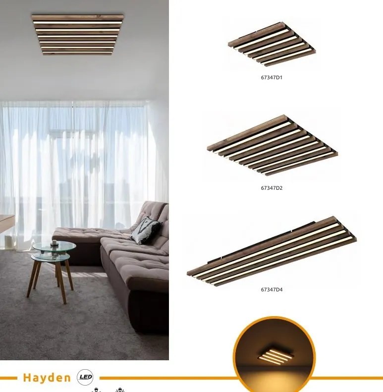 Plafoniera LED riflaj MDF cu efect de lemn HAYDEN 30x30cm
